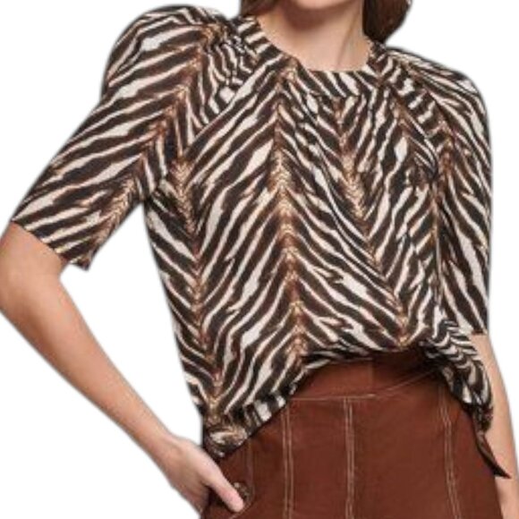 Calvin Klein Women's Animal Print Puff Sleeve Blouse Top Size Medium - Picture 9 of 10